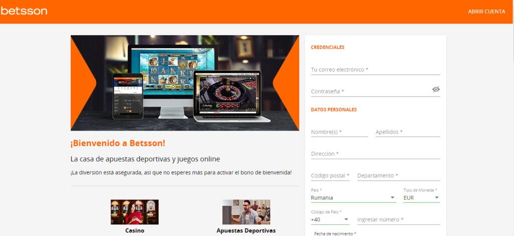 registrarse en Betsson Perú