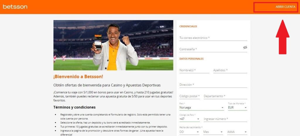 Abrir cuenta en Betsson Perú